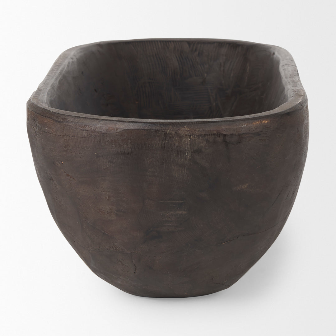 Athena Extra Large Oblong Black-Brown Reclaimed Wood Bowl Decor Mercana