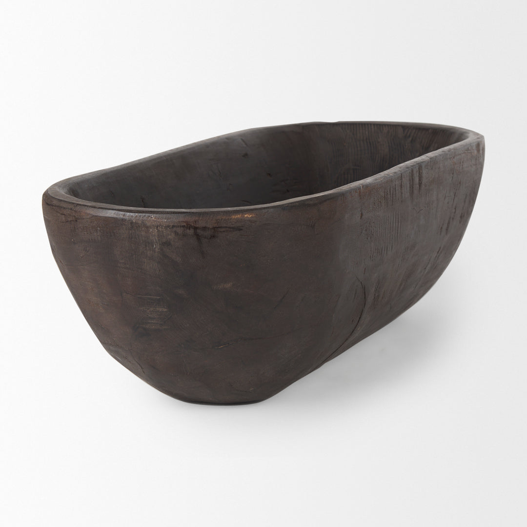 Athena Extra Large Oblong Black-Brown Reclaimed Wood Bowl Decor Mercana