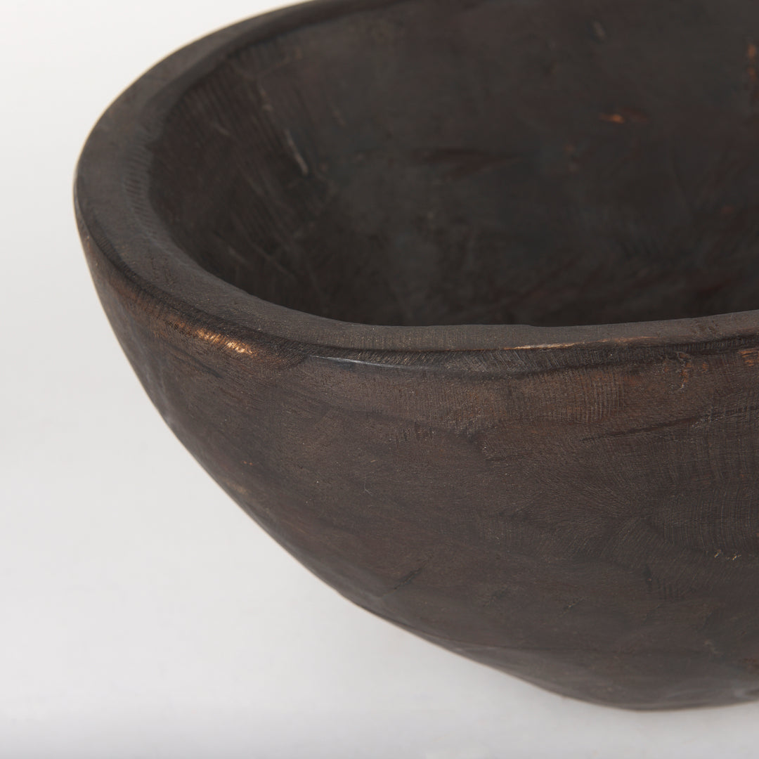 Athena Extra Large Oblong Black-Brown Reclaimed Wood Bowl Decor Mercana