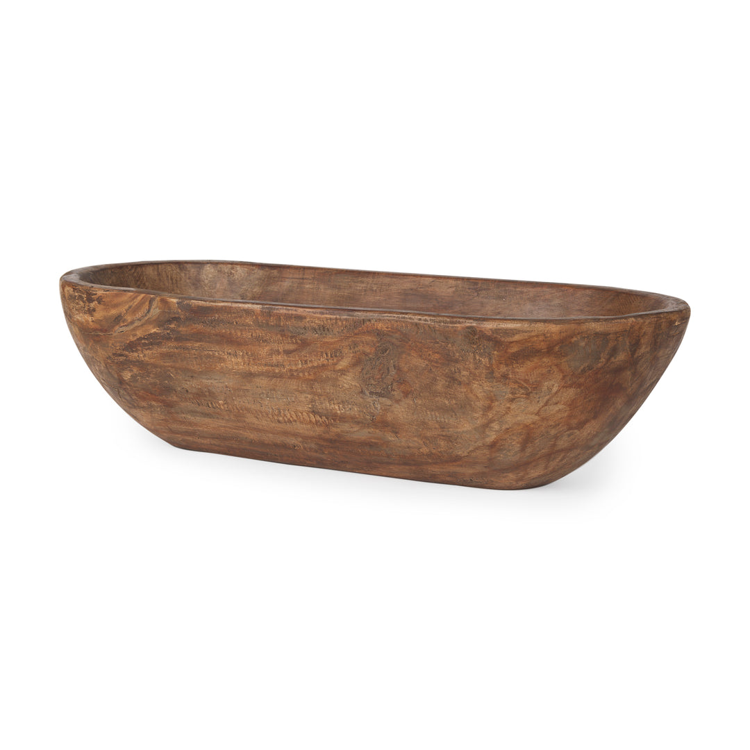 Athena Extra Large Oblong Medium Brown Reclaimed Wood Bowl Decor Mercana