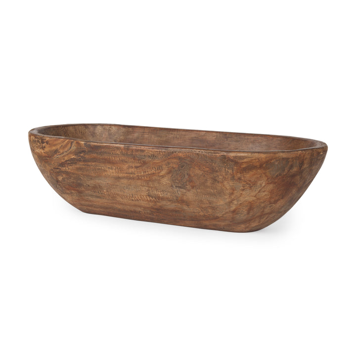 Athena Extra Large Oblong Medium Brown Reclaimed Wood Bowl Decor Mercana
