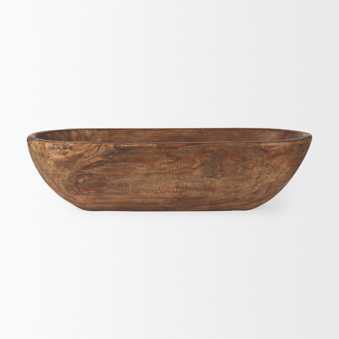 Athena Extra Large Oblong Medium Brown Reclaimed Wood Bowl Decor Mercana
