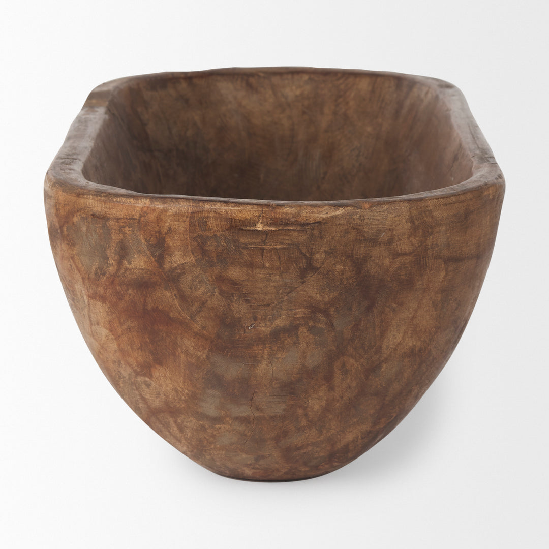 Athena Extra Large Oblong Medium Brown Reclaimed Wood Bowl Decor Mercana