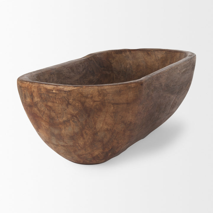Athena Extra Large Oblong Medium Brown Reclaimed Wood Bowl Decor Mercana