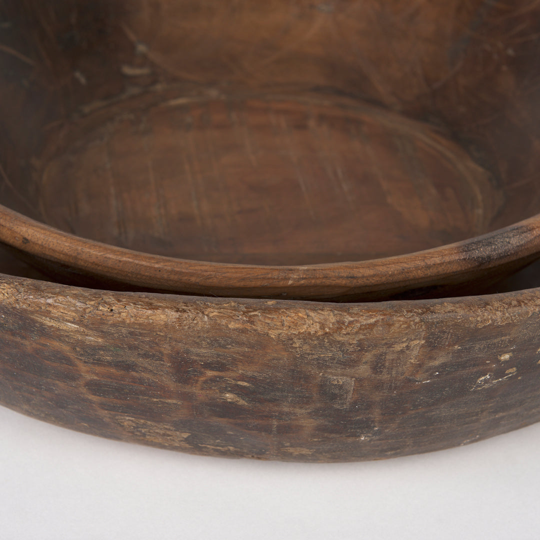 Nikita Set of 2 Large Medium Brown Reclaimed Wood Bowls Decor Mercana
