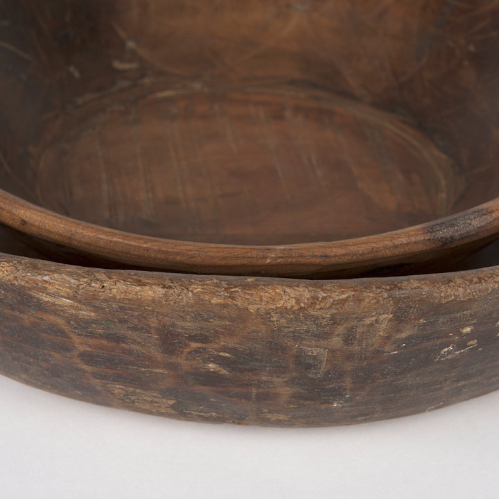 Nikita Set of 2 Large Medium Brown Reclaimed Wood Bowls Decor Mercana