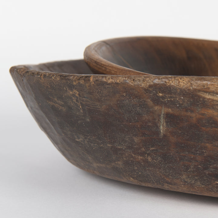 Nikita Set of 2 Large Medium Brown Reclaimed Wood Bowls Decor Mercana