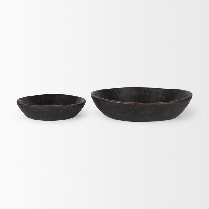 Nikita Set of 2 Large Black-Brown Reclaimed Wood Bowls Decor Mercana