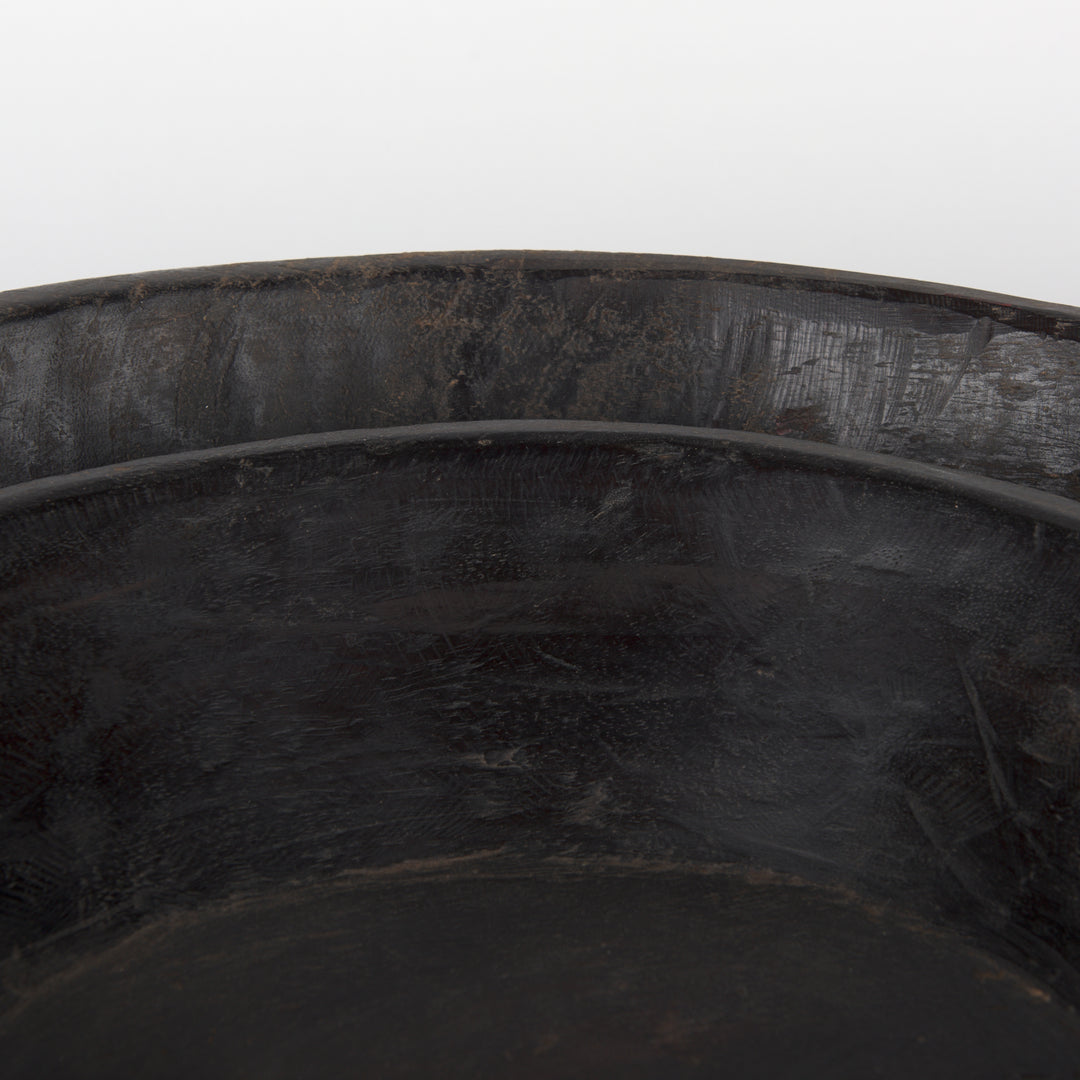 Nikita Set of 2 Large Black-Brown Reclaimed Wood Bowls Decor Mercana
