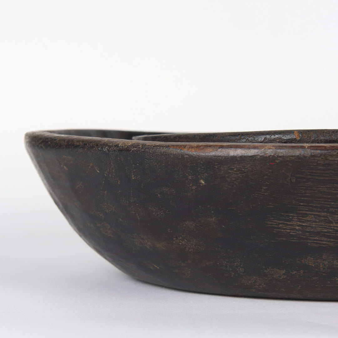 Nikita Set of 2 Large Black-Brown Reclaimed Wood Bowls Decor Mercana
