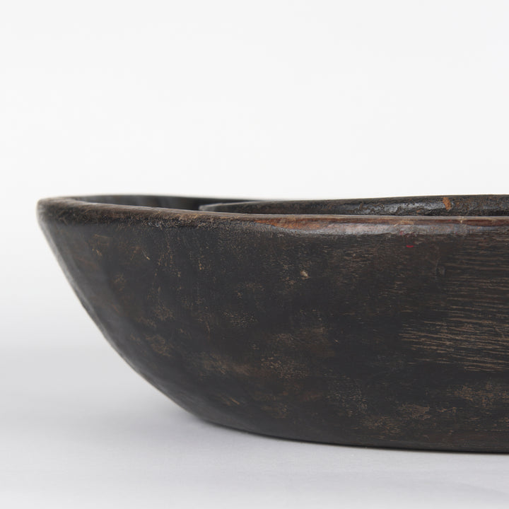 Nikita Set of 2 Large Black-Brown Reclaimed Wood Bowls Decor Mercana
