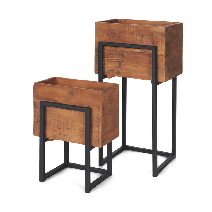 Jadine Set of 2 Medium Brown Wood w/ Black Metal Rectangle Frames Decor Mercana