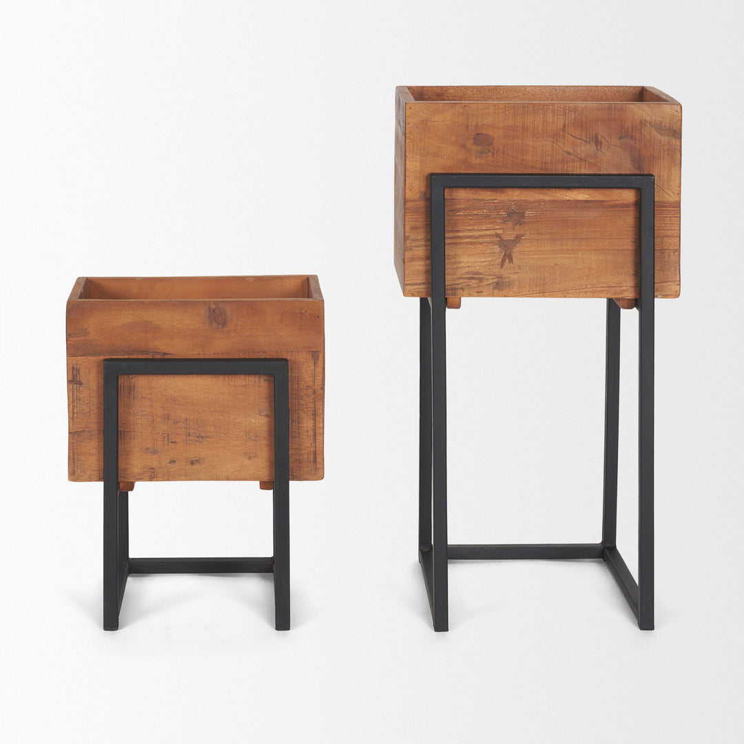 Jadine Set of 2 Medium Brown Wood w/ Black Metal Rectangle Frames Decor Mercana