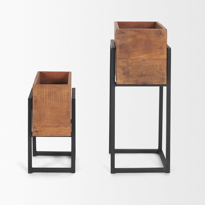 Jadine Set of 2 Medium Brown Wood w/ Black Metal Rectangle Frames Decor Mercana