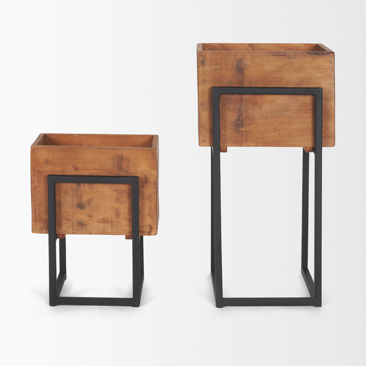 Jadine Set of 2 Medium Brown Wood w/ Black Metal Rectangle Frames Decor Mercana