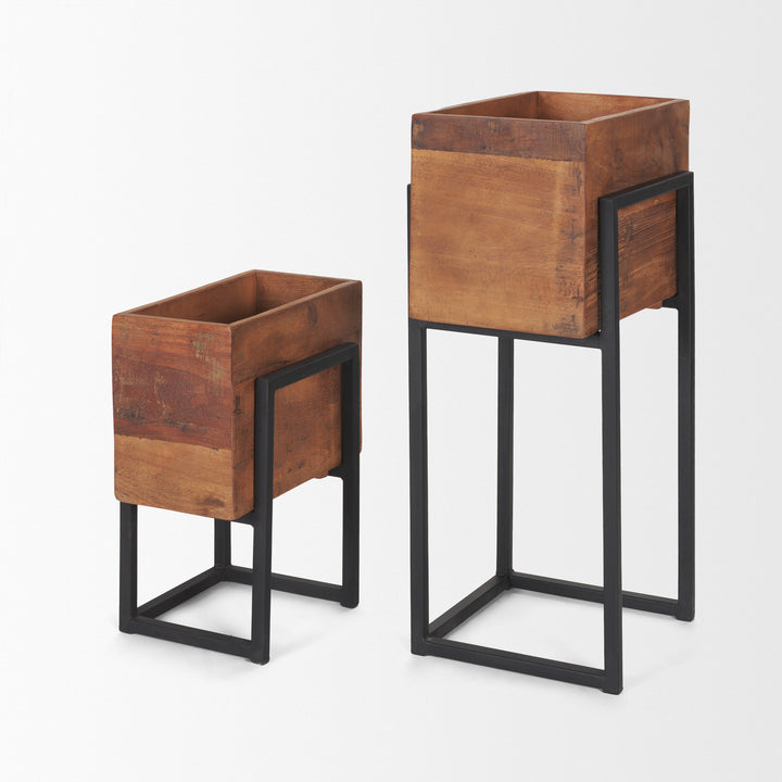 Jadine Set of 2 Medium Brown Wood w/ Black Metal Rectangle Frames Decor Mercana