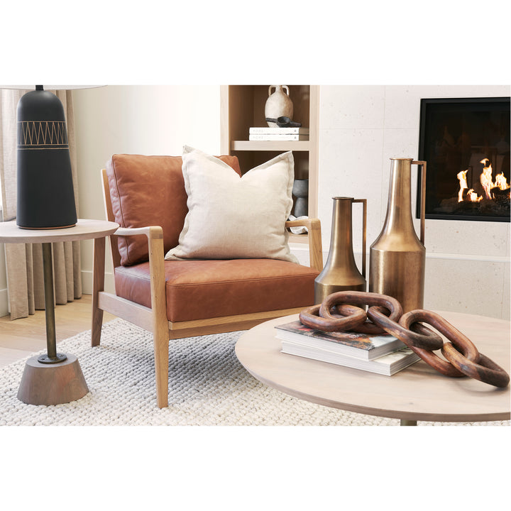 Maxwell 20" Round Light Brown Wood w/ Gold Metal Pedestal Side Table Living Room Mercana
