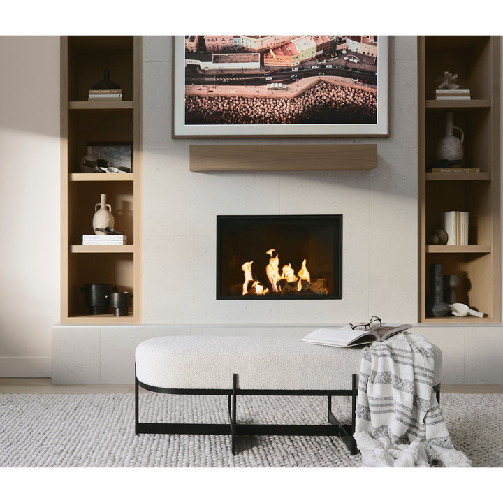 Amelia Cream Boucle W/Black Metal Upholstered Bench Living Room Mercana