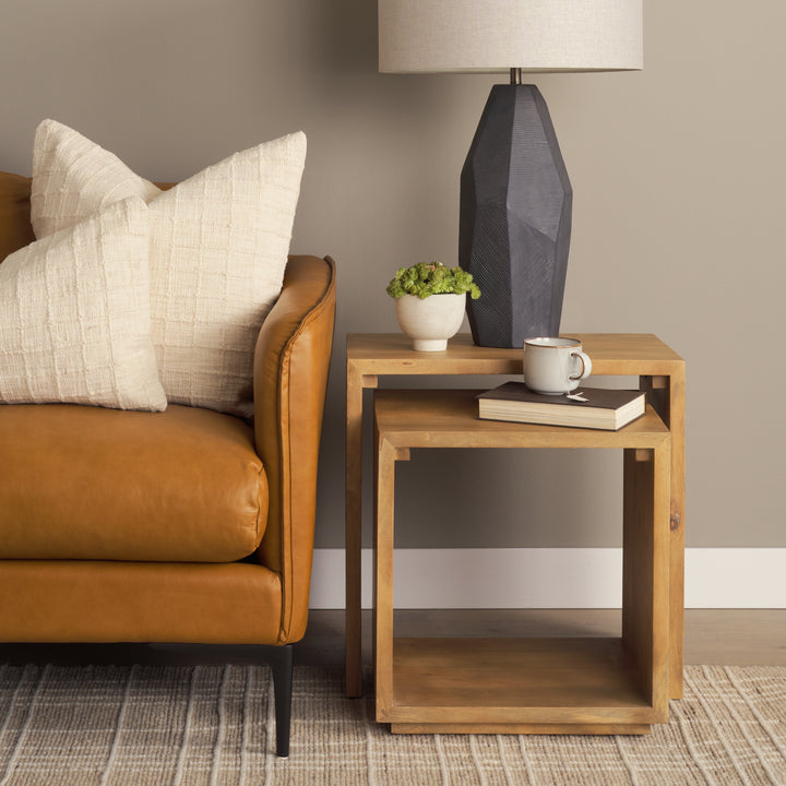 Alanna Set of 2 Brown Wood Nesting Accent Tables Dining Room Mercana