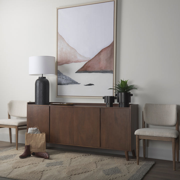 Lillie Medium Brown Wood 4 Door Tray Top Sideboard Bedroom Mercana