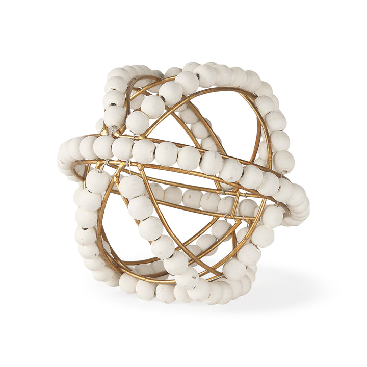Espanlade I Small 9L x 9W White Wooden Beaded Orb Decor Mercana