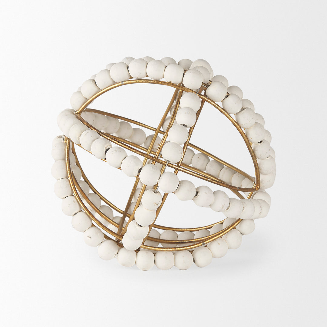 Espanlade I Small 9L x 9W White Wooden Beaded Orb Decor Mercana
