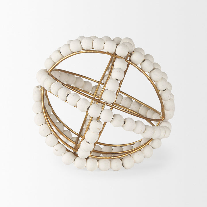 Espanlade I Small 9L x 9W White Wooden Beaded Orb Decor Mercana