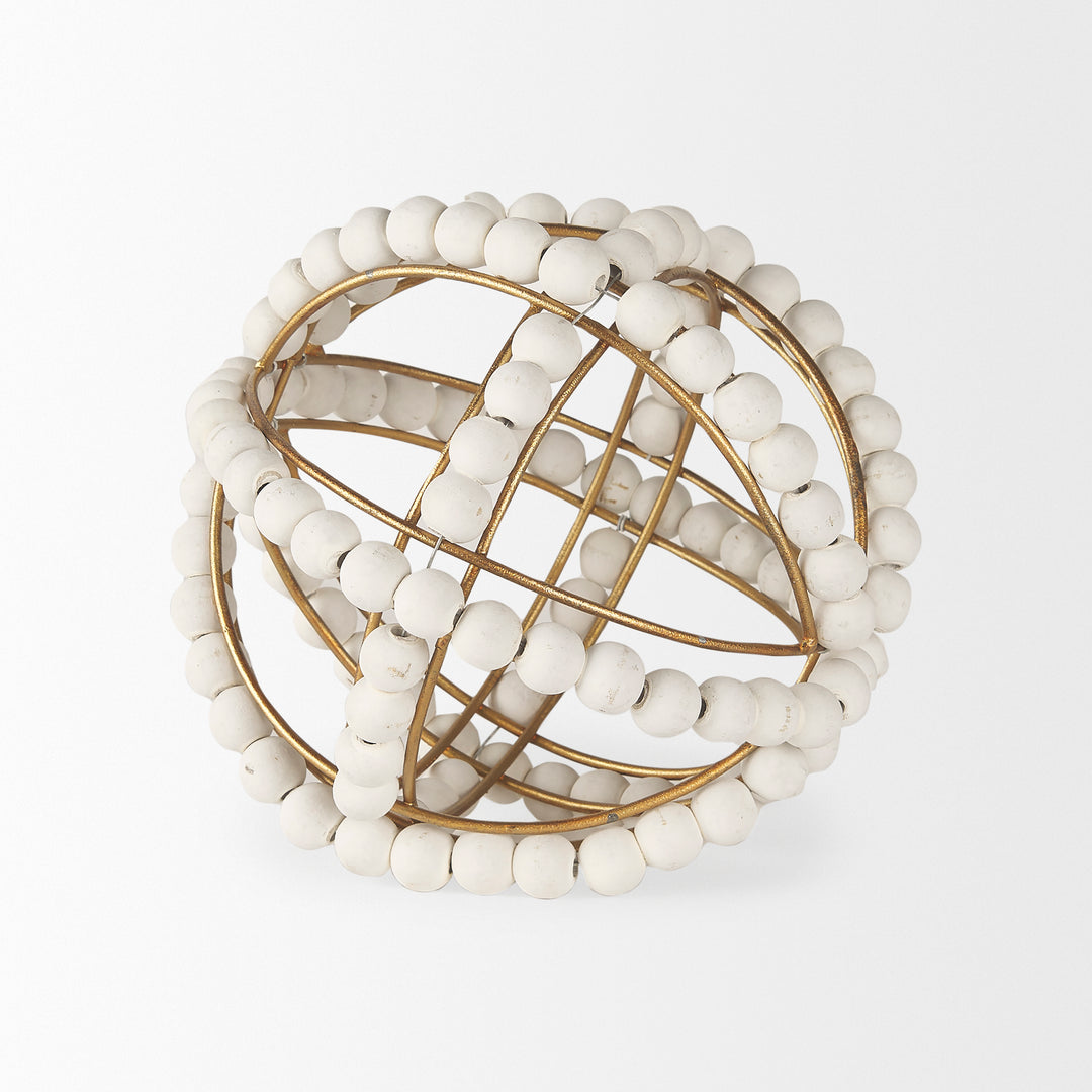 Espanlade I Small 9L x 9W White Wooden Beaded Orb Decor Mercana