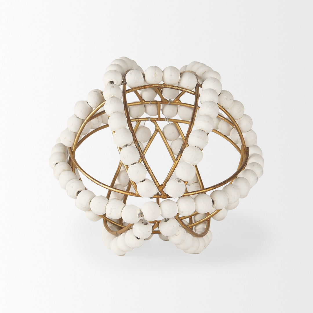 Espanlade I Small 9L x 9W White Wooden Beaded Orb Decor Mercana