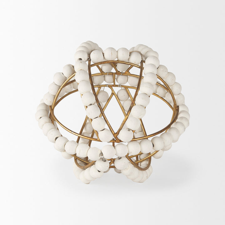 Espanlade I Small 9L x 9W White Wooden Beaded Orb Decor Mercana