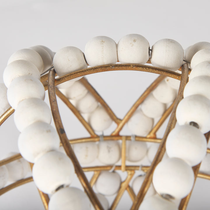 Espanlade I Small 9L x 9W White Wooden Beaded Orb Decor Mercana