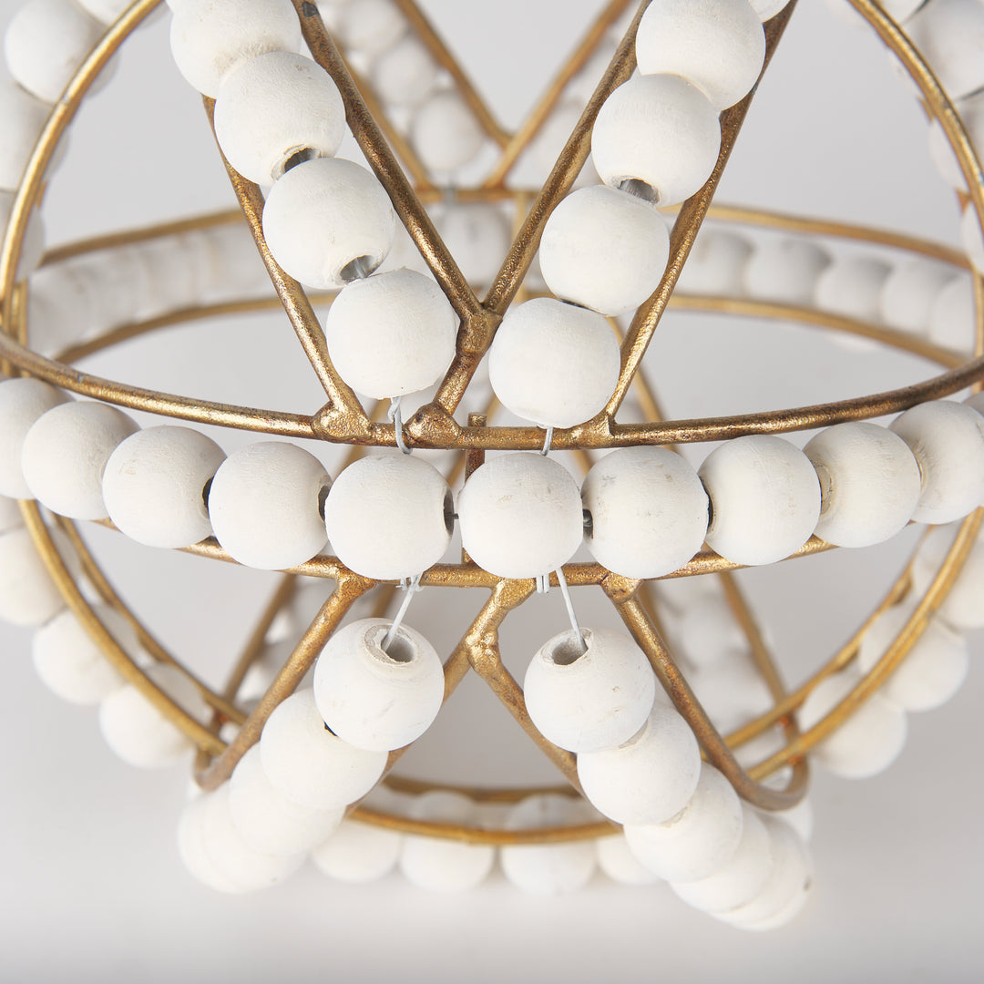 Espanlade I Small 9L x 9W White Wooden Beaded Orb Decor Mercana