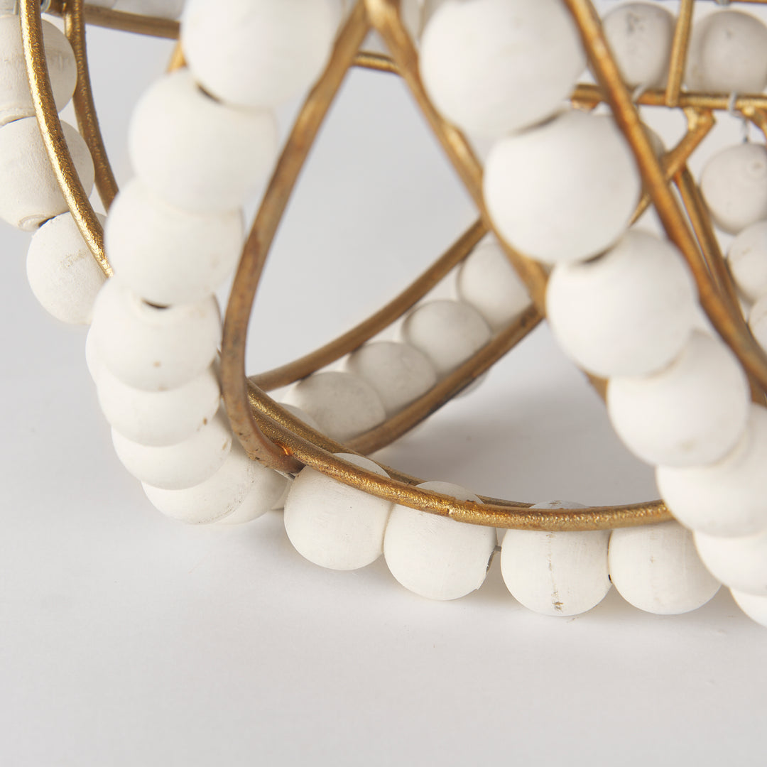 Espanlade I Small 9L x 9W White Wooden Beaded Orb Decor Mercana