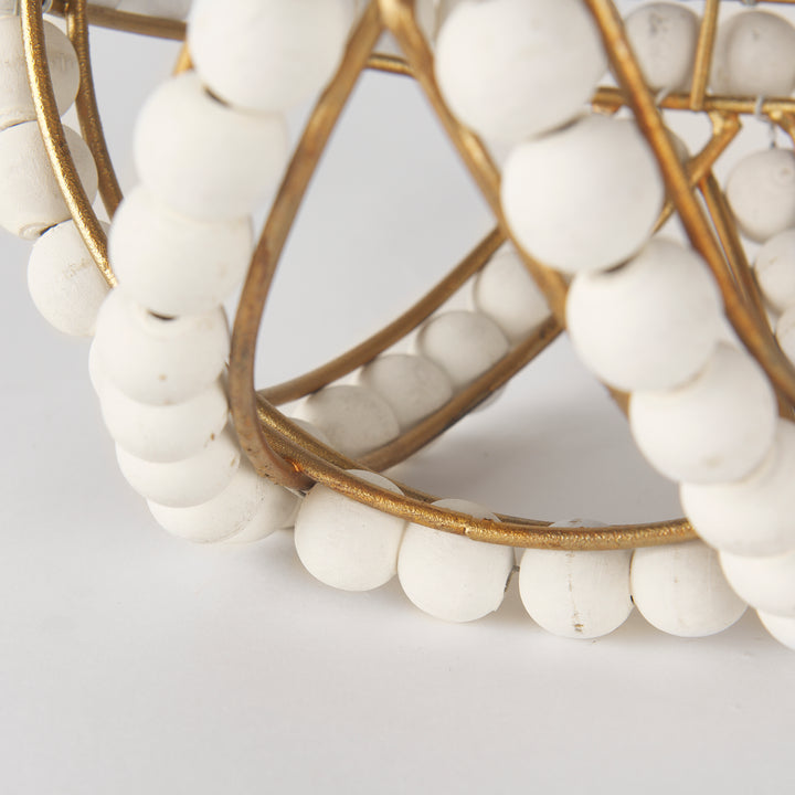 Espanlade I Small 9L x 9W White Wooden Beaded Orb Decor Mercana
