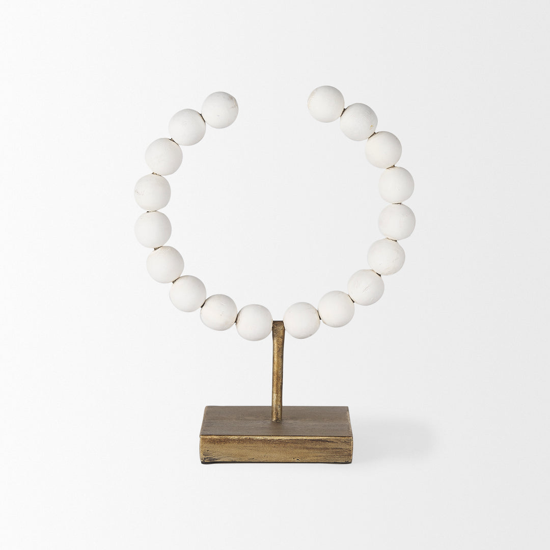 Pontchartrain I (Small) 9L x 5W White Beaded Broken Sphere Decorative Object W/ Gold Base Decor Mercana