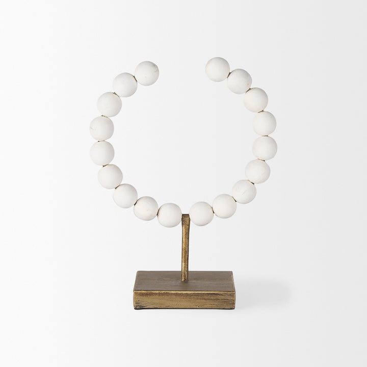 Pontchartrain I (Small) 9L x 5W White Beaded Broken Sphere Decorative Object W/ Gold Base Decor Mercana