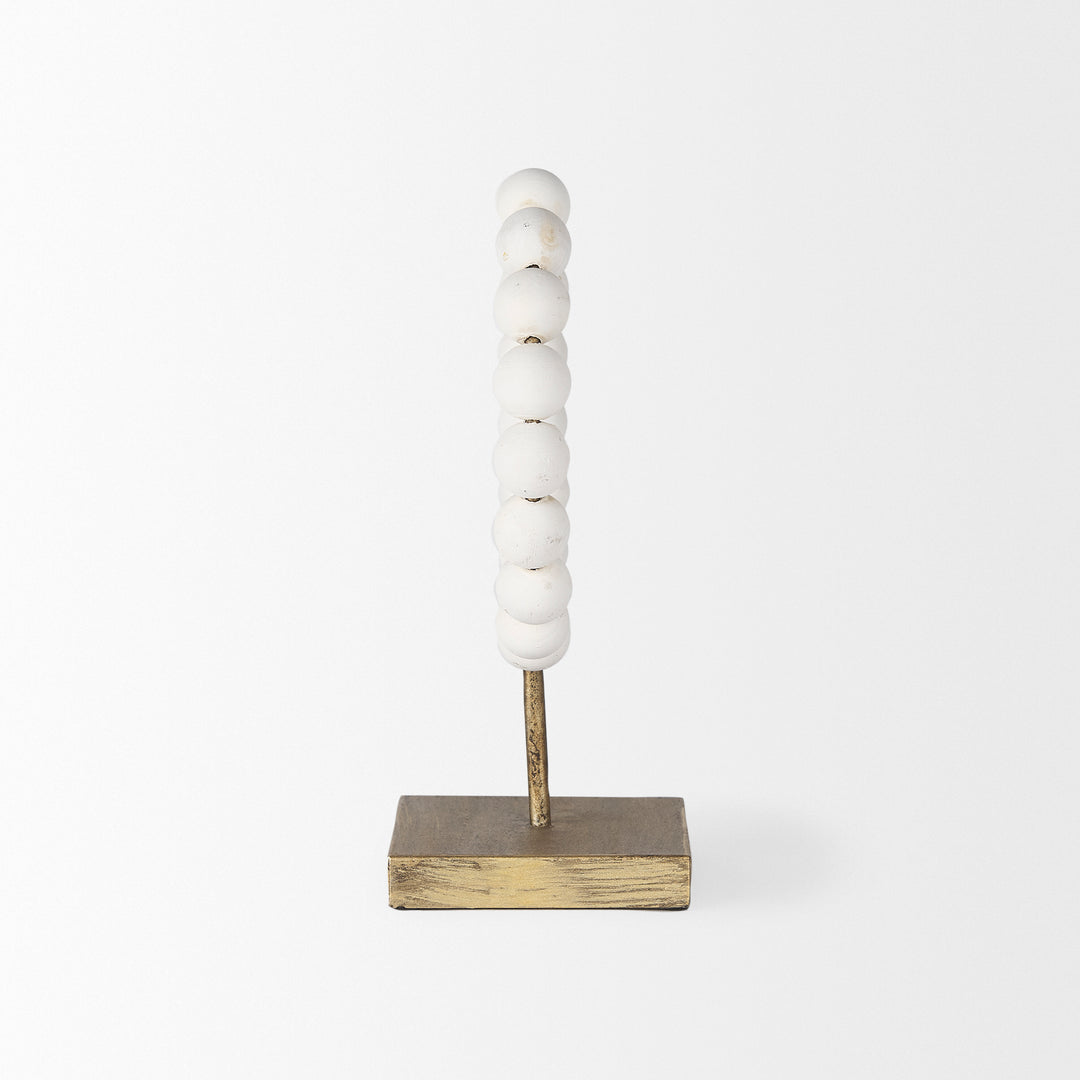 Pontchartrain I (Small) 9L x 5W White Beaded Broken Sphere Decorative Object W/ Gold Base Decor Mercana