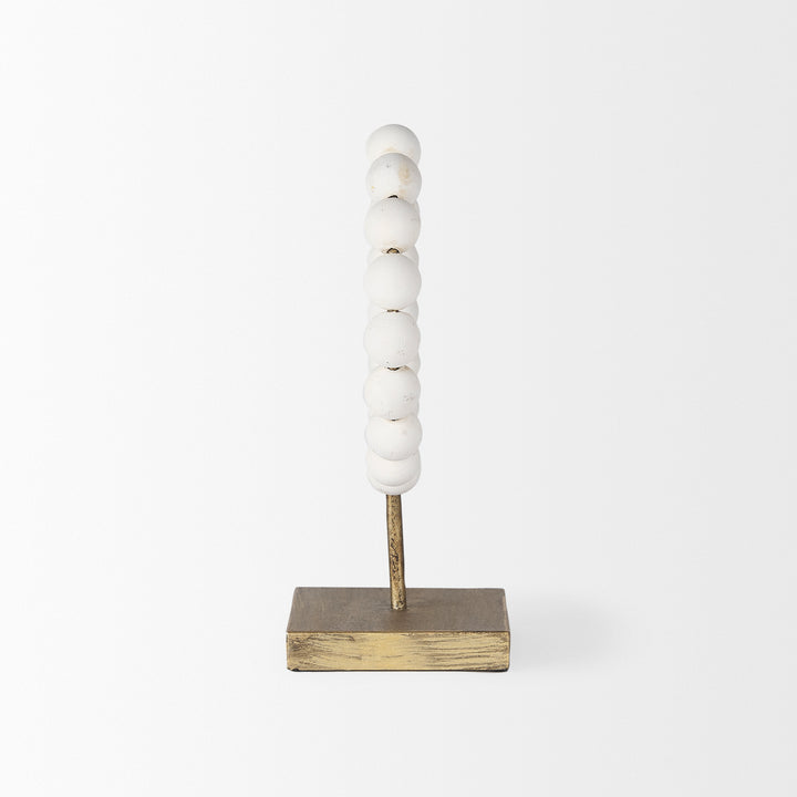 Pontchartrain I (Small) 9L x 5W White Beaded Broken Sphere Decorative Object W/ Gold Base Decor Mercana