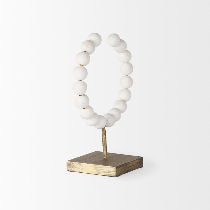 Pontchartrain I (Small) 9L x 5W White Beaded Broken Sphere Decorative Object W/ Gold Base Decor Mercana