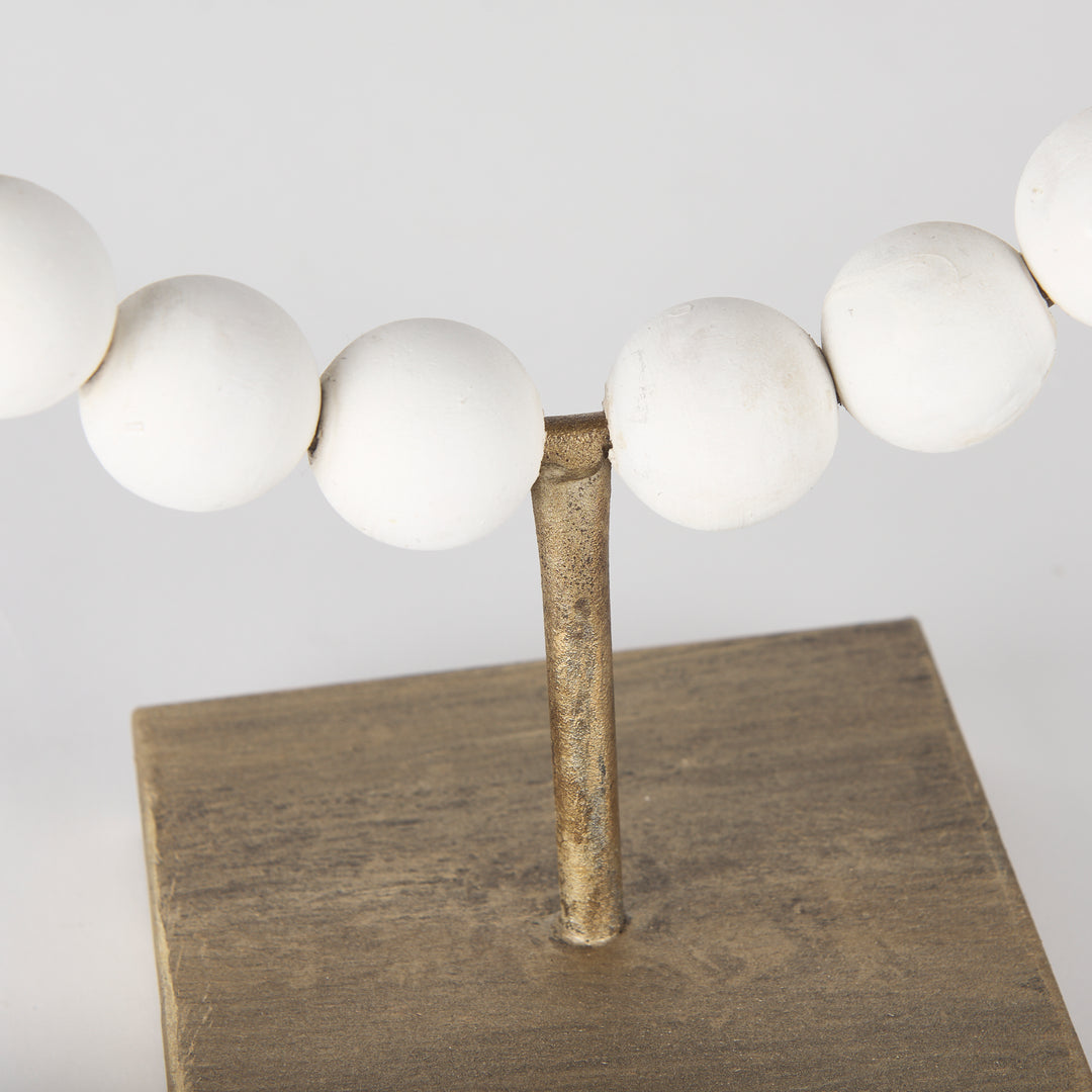 Pontchartrain I (Small) 9L x 5W White Beaded Broken Sphere Decorative Object W/ Gold Base Decor Mercana