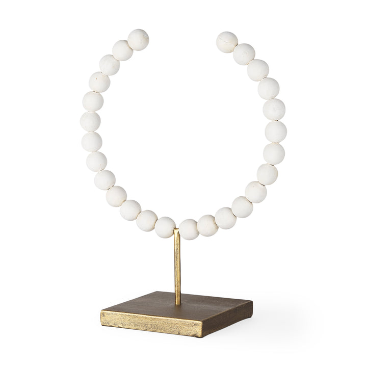 Pontchartrain II (Large) 11L x 6W White Beaded Broken Sphere Decorative Object W/ Gold Base Decor Mercana