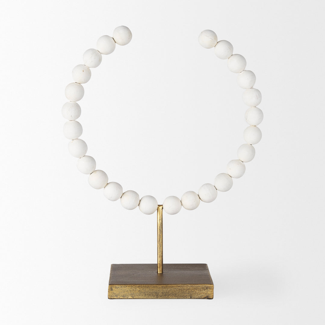 Pontchartrain II (Large) 11L x 6W White Beaded Broken Sphere Decorative Object W/ Gold Base Decor Mercana