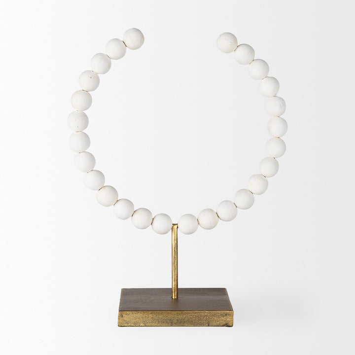Pontchartrain II (Large) 11L x 6W White Beaded Broken Sphere Decorative Object W/ Gold Base Decor Mercana
