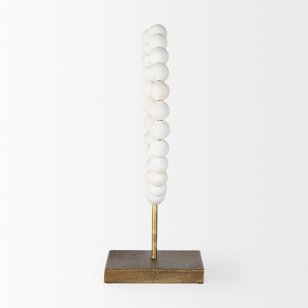 Pontchartrain II (Large) 11L x 6W White Beaded Broken Sphere Decorative Object W/ Gold Base Decor Mercana