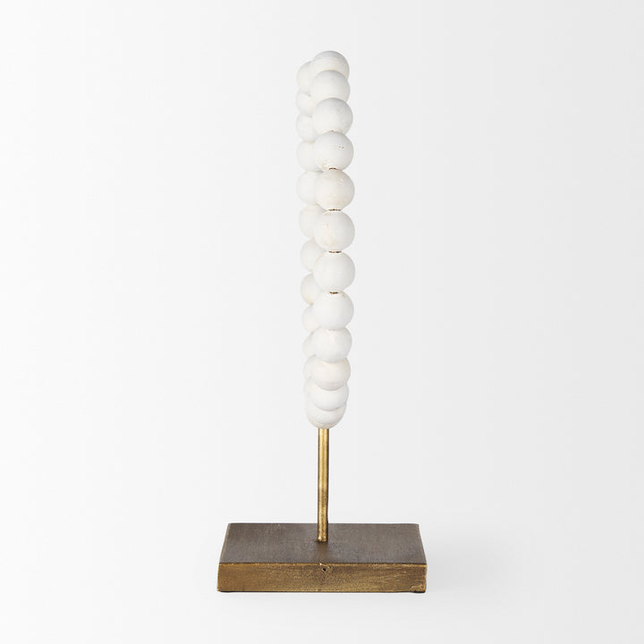 Pontchartrain II (Large) 11L x 6W White Beaded Broken Sphere Decorative Object W/ Gold Base Decor Mercana
