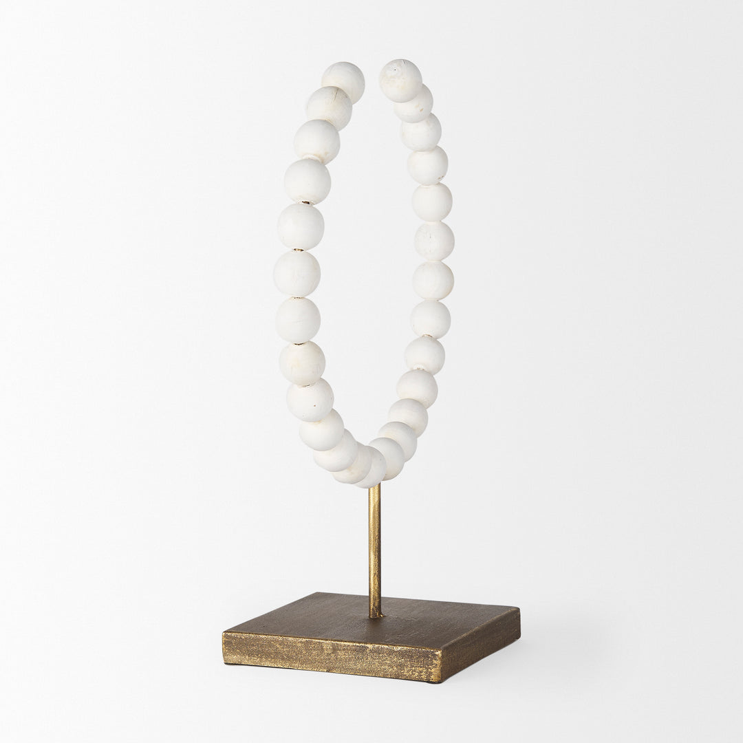 Pontchartrain II (Large) 11L x 6W White Beaded Broken Sphere Decorative Object W/ Gold Base Decor Mercana