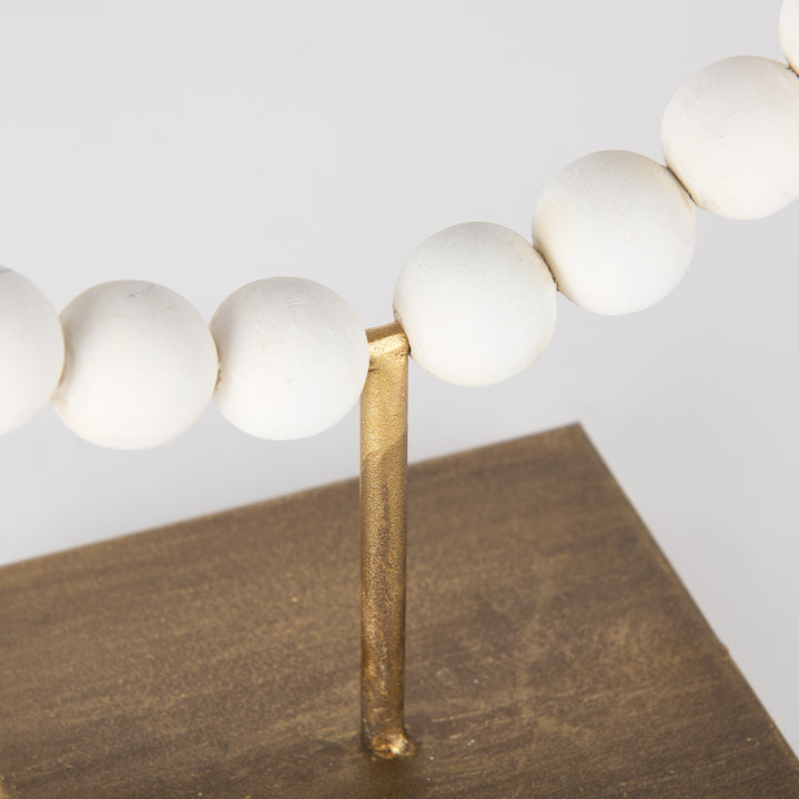 Pontchartrain II (Large) 11L x 6W White Beaded Broken Sphere Decorative Object W/ Gold Base Decor Mercana