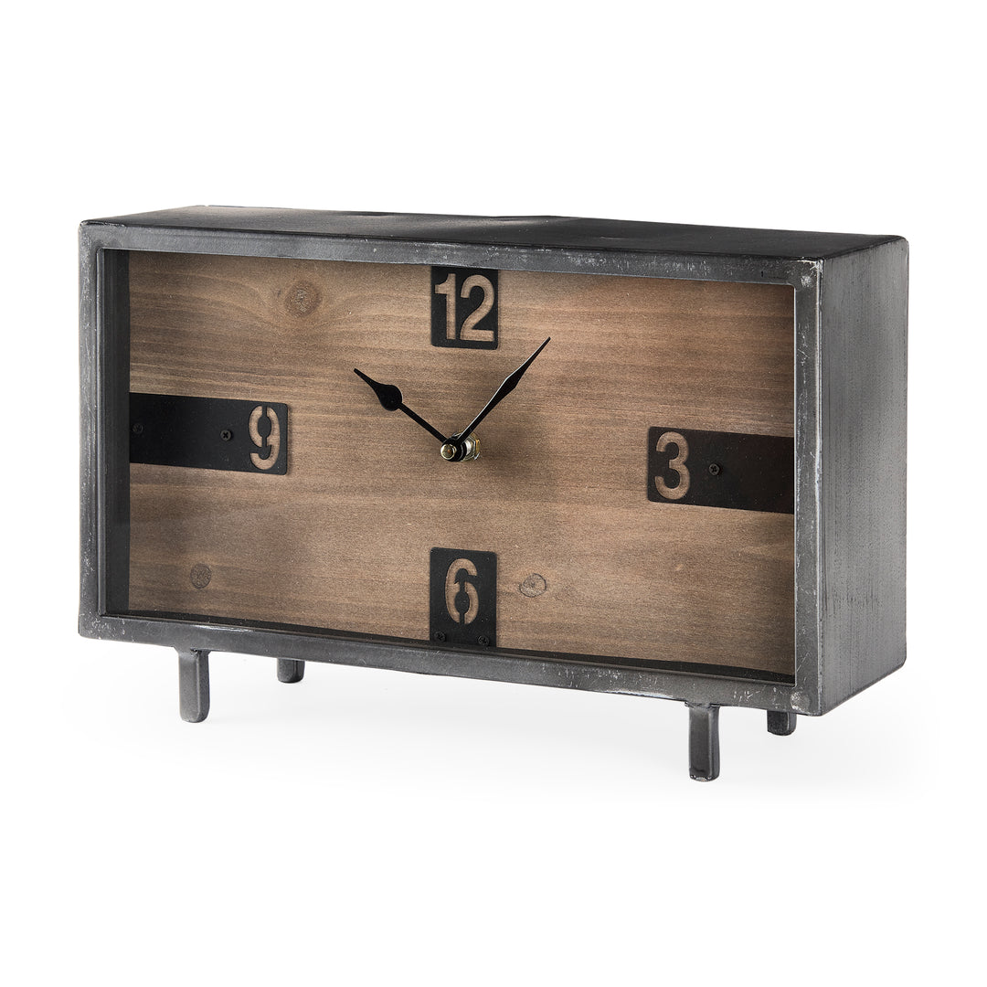 Harvey Black Metal and Wood Rectangular Table Clock Decor Mercana