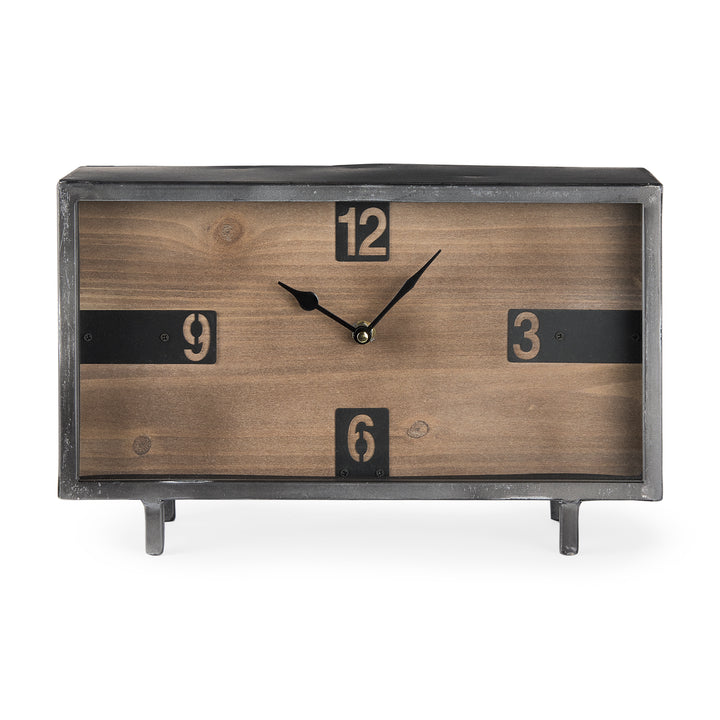 Harvey Black Metal and Wood Rectangular Table Clock Decor Mercana