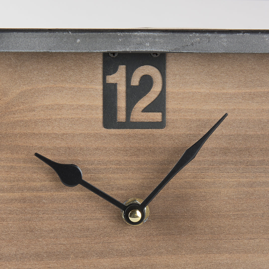 Harvey Black Metal and Wood Rectangular Table Clock Decor Mercana
